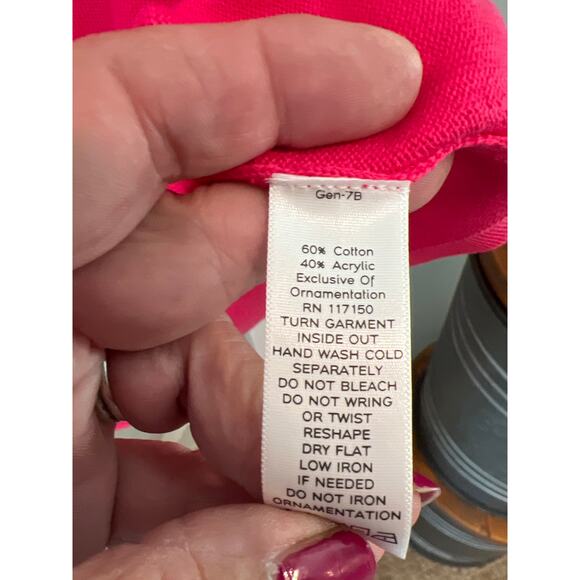 The Quacker Factory size large pink cardigan sweater rhinestone details - Picture 3 of 3